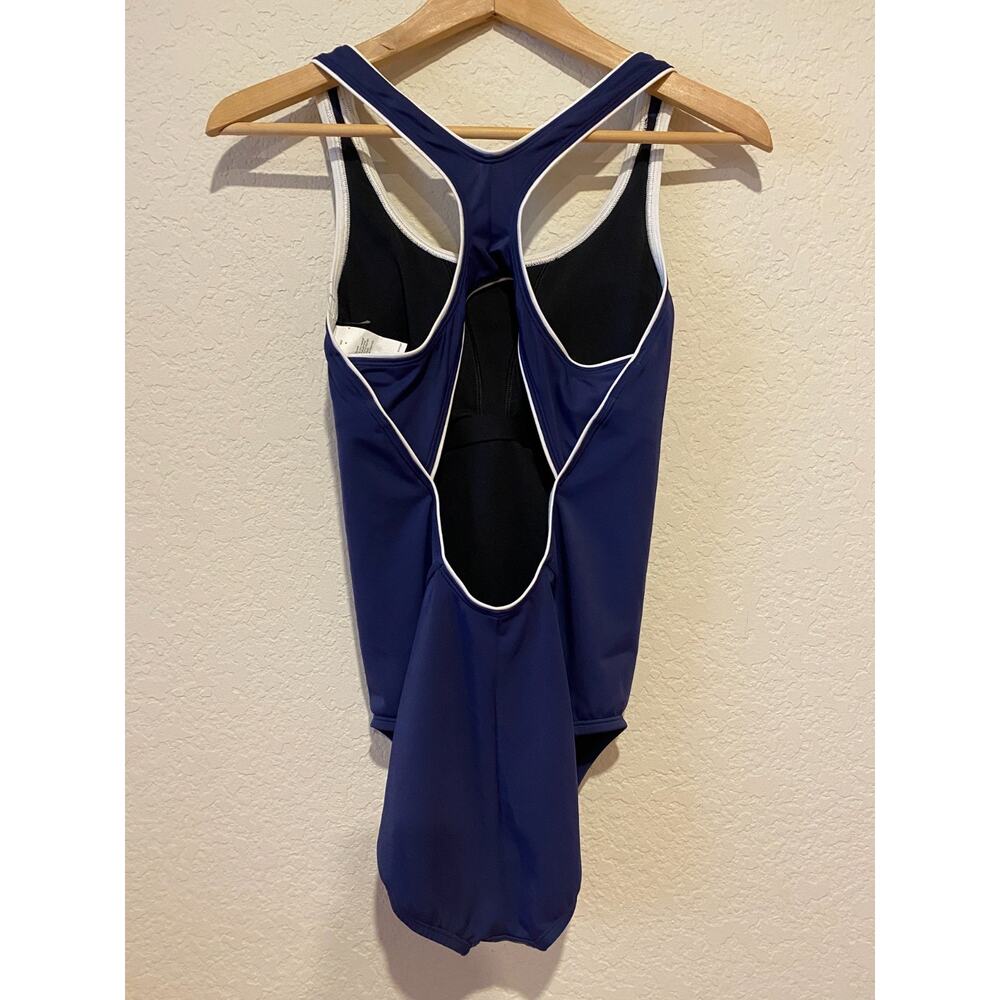 Nike Onepiece Swimsuit Powerback Sz M Blue Embroidered‎ Swoosh Dive Swim NWOT - Picture 3 of 8